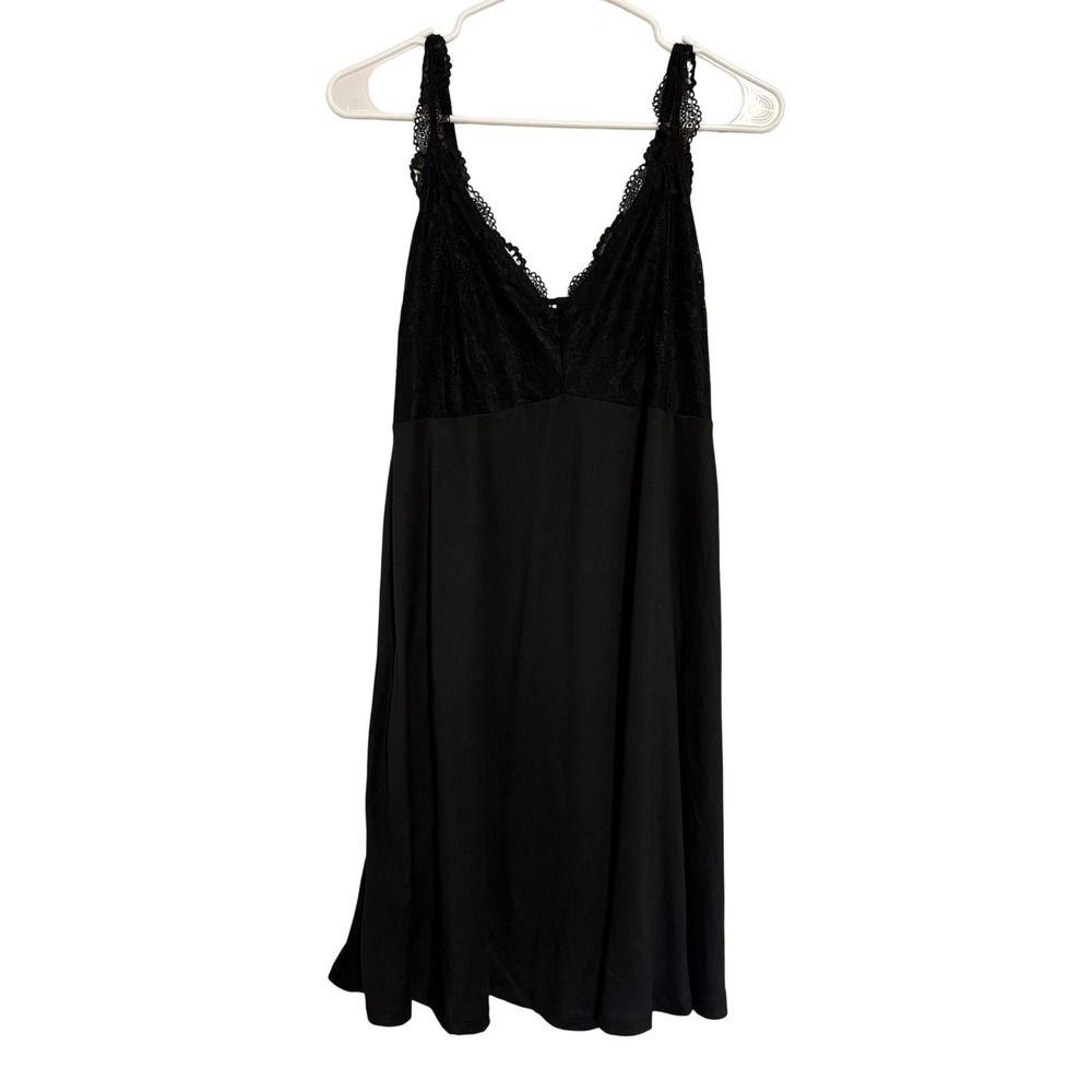 Flora Nikrooz Black Lace Trim Chemise Nightgown Sleep Dress XL Slip